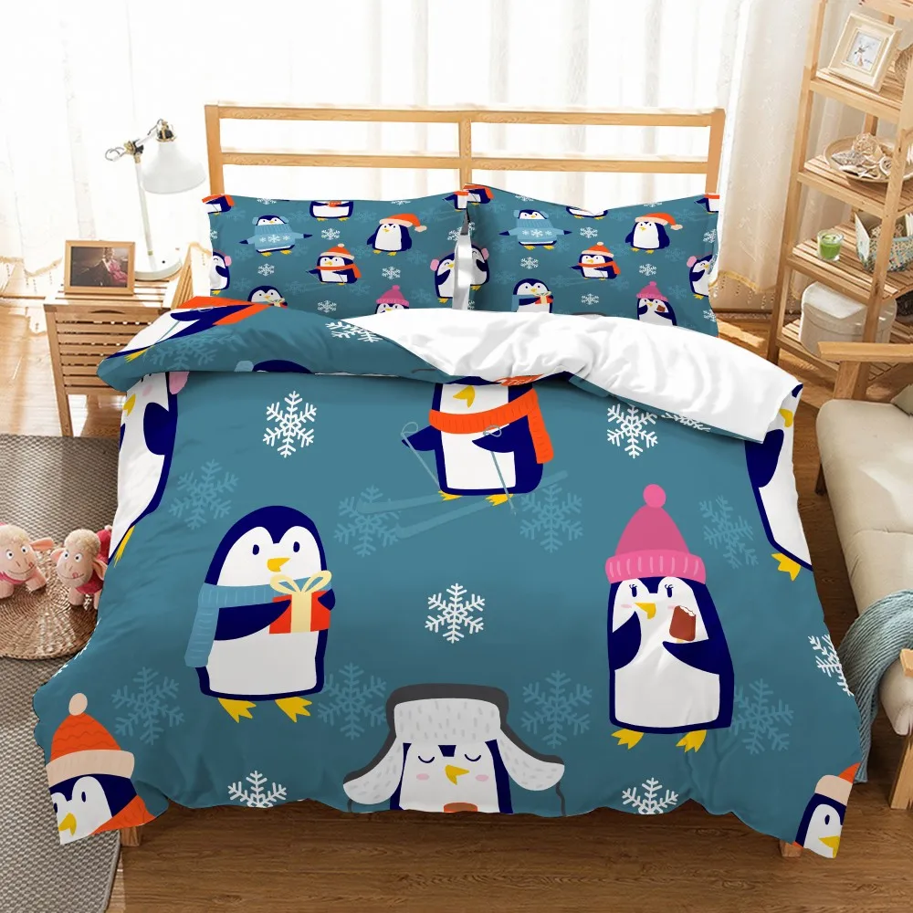 Набор пододеяльников с мультяшным пингвином рождественское постельное белье