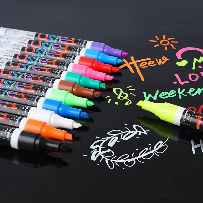 

12 PCS Set 8 Colours Liquid Chalk Marker Pens Erasable Multi Colored Highlighters LED Writing Board Glass Window Art Marker Pens