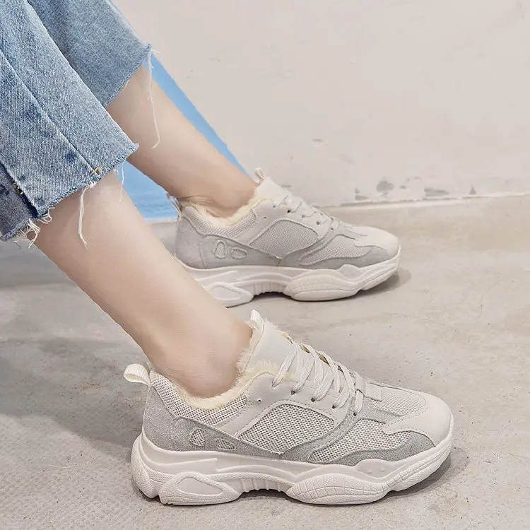 Женские повседневные кроссовки зимние теплая женская обувь с Плюшевым Мехом