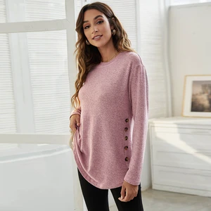 Autumn Winter Solid White Black Button Women T Shirt Long Sleeve Loose Cotton Top Female Fashion Casual Clothing Pullover Tee