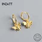 INZATT реальные 925 стерлингового серебра животных пчела серьги в виде колец, для модные женские туфли в стиле хип-хоп ювелирные украшения 18 К розового золота ювелирные изделия аксессуары