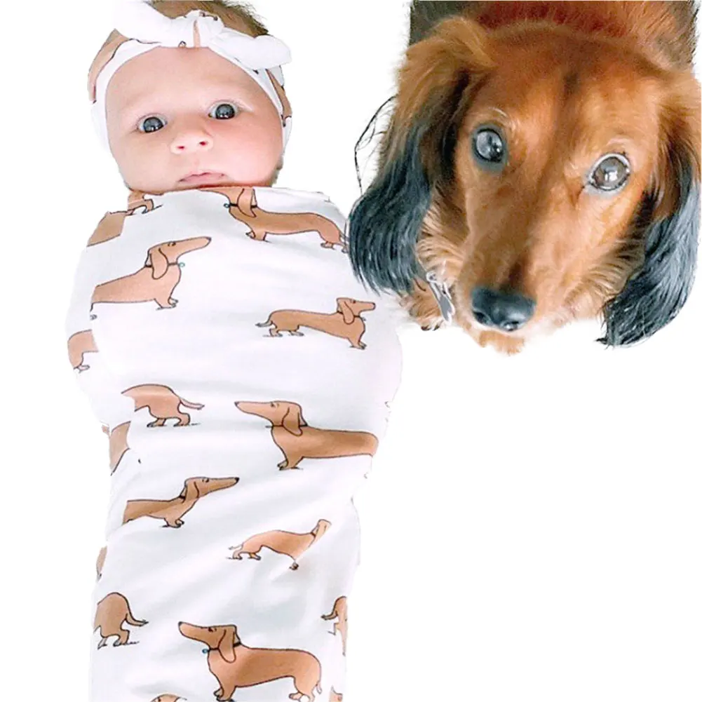 

Fresh Printed Baby Quilt and Headband Silkworm Cocoon Type Newborn Wrap Sleeping Bag Hair Band Set
