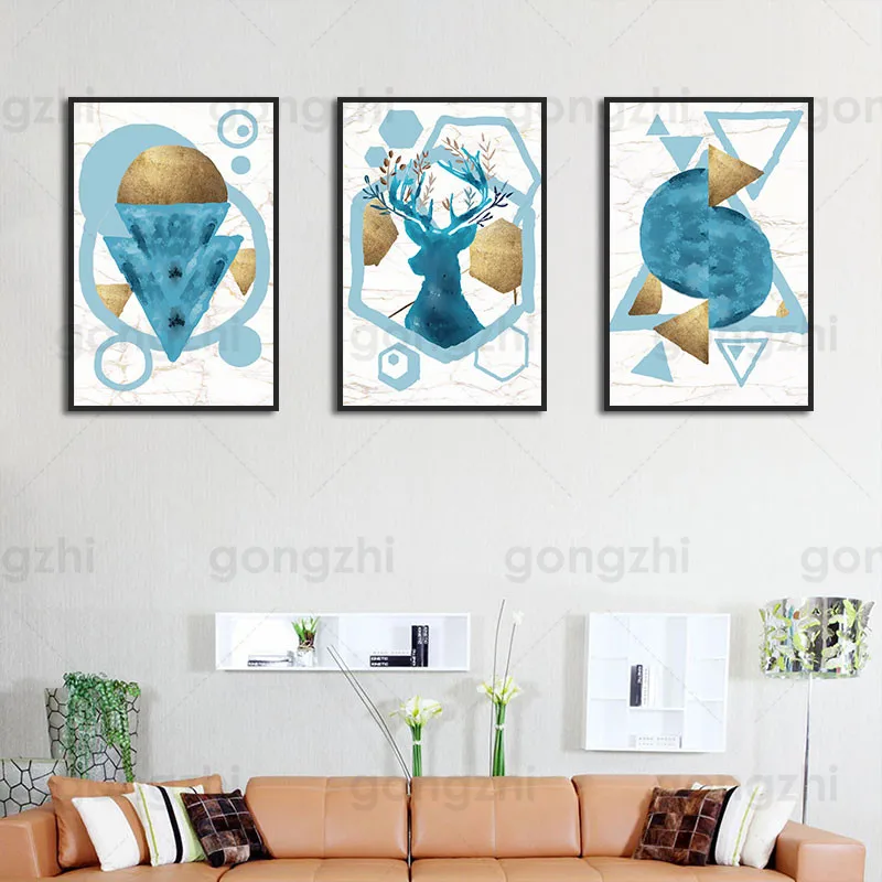 

Azure Elk Abstract Canvas Painting Wall Pictures for Living Room and Bedroom Nordic Home Decoration Art Posters