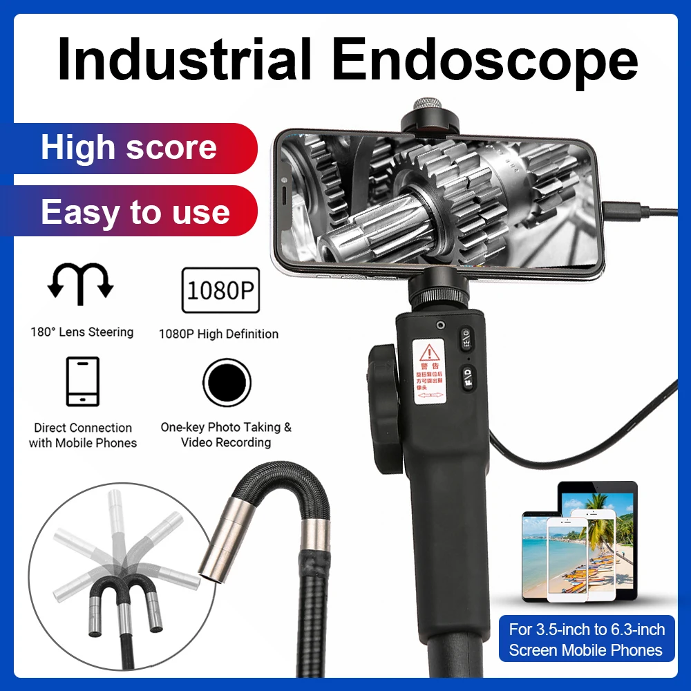 

Multifunctional Steering Endoscope Camera Photo Taking Video Recording Industrial Steerable HD Endoscope USB 1080P 5.5mm Lens