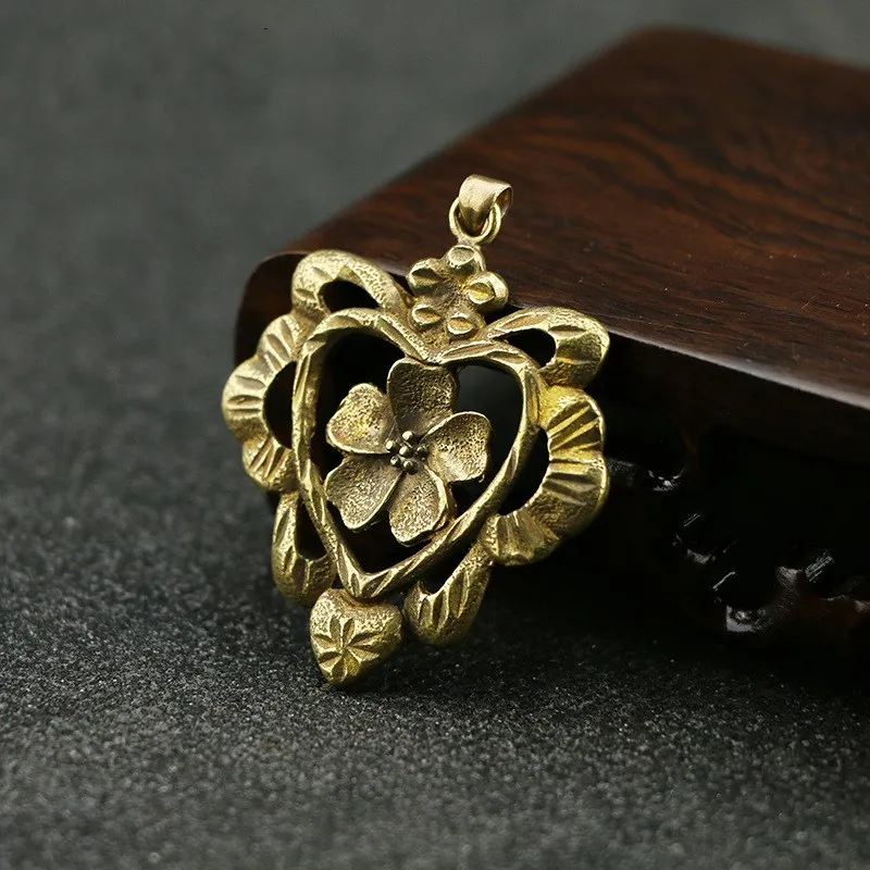 Чистая медь в форме сердца бирка Ретро Национальный стиль свитер цепь кулон