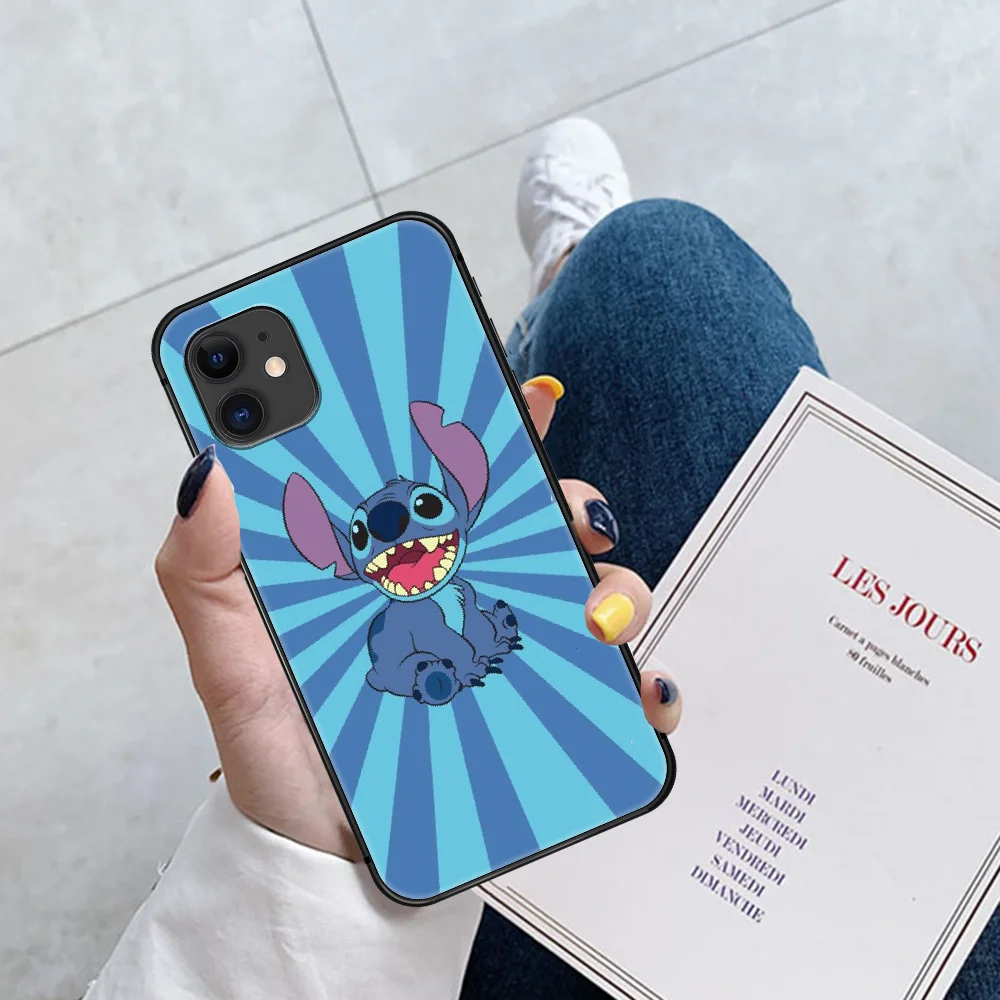 

Cartoon Cute Stitchs Blue Phone Case For Iphone 5 5S SE 2020 6 6S 7 8 Plus 11 12 Mini X XS XR Pro Max black Hoesjes Pretty Back