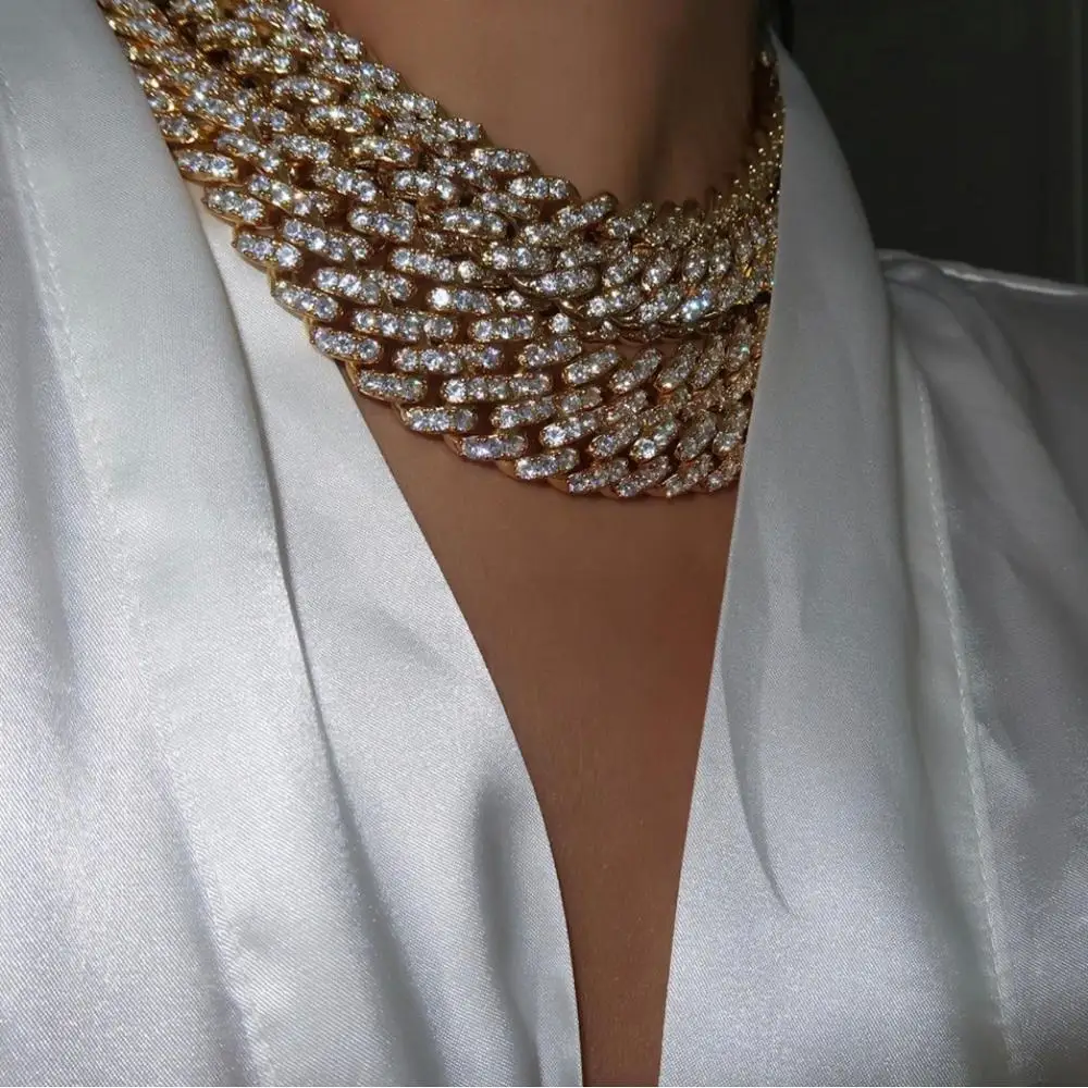 Цепочка с кубинским звеном Майами 12 мм 16 дюймов 18 Дюймов 5 А cz украшенная камнями