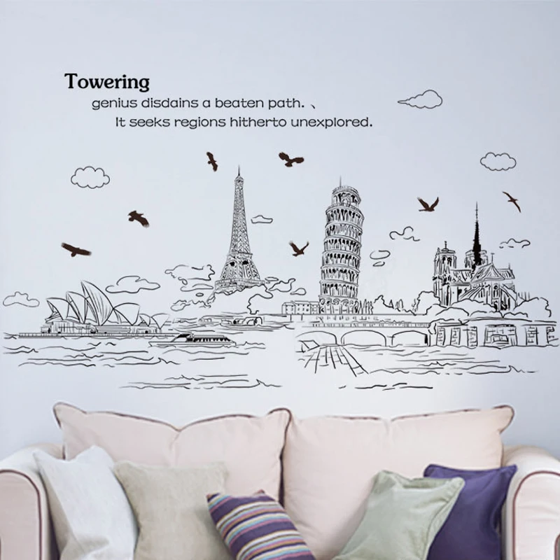 Большие строительные набор Пейзаж съемные виниловые наклейки на стену домашний