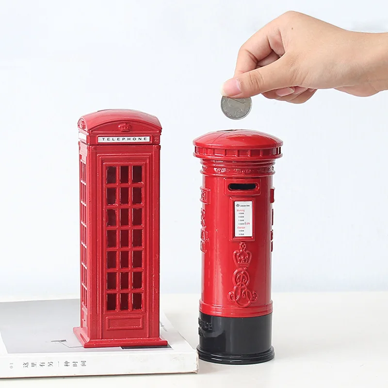 

Retro Style Piggy Bank Creative Uk London Telephone Booth Post Box Model Piggy Bank Home Metal Decorations Children's Day Gift