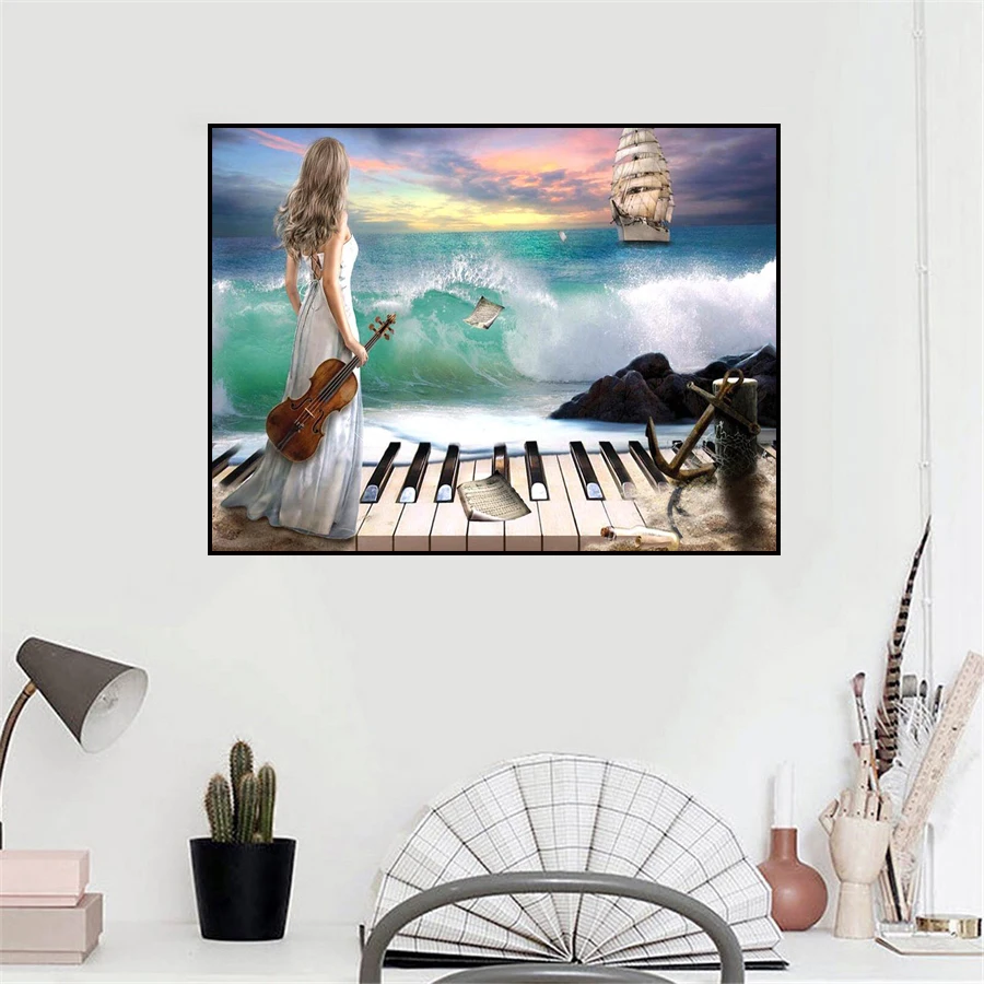 Полноразмерная 5D картина сделай сам вышивка крестиком скрипка девушка и