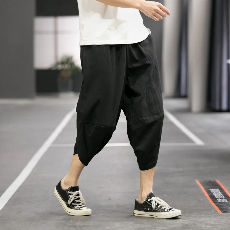 

Chinese Style 2020 Summer Hot Cotton and Hemp Lantern Pants Men's Korean Fashion Street Style Loose Hip Hop Pants Beach Pants727