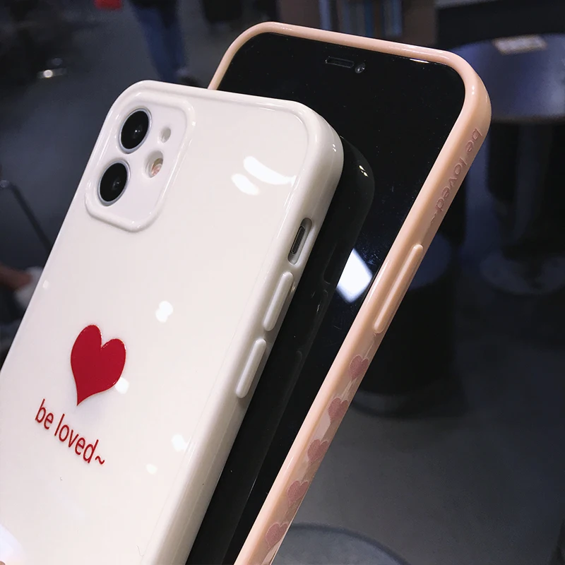 

Cute Cartoon Love Heart Phone Case For iPhone 12 Pro MAX 11 X XS XR 7 8 Plus Mini SE2020 Fashion Simple Soft Silicone Back Cover