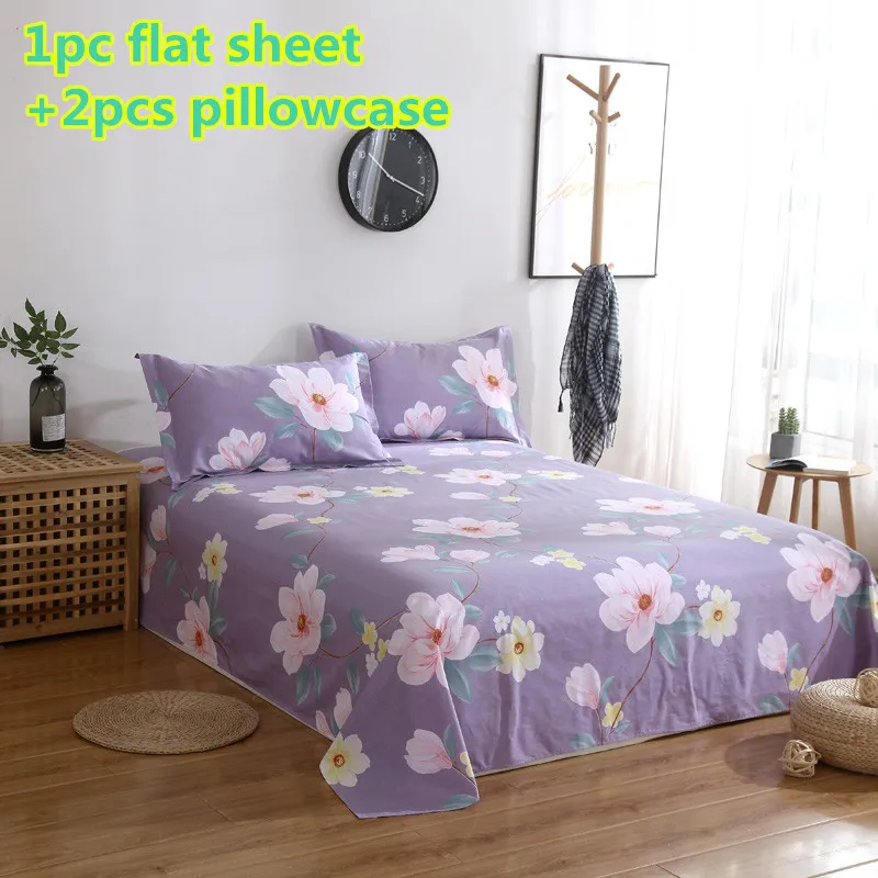

Cartoon Cotton Bed Sheets Single Double Flat Sheet Twin Full Queen King purple 3pcs bed sets flower pillowcase bedding sets