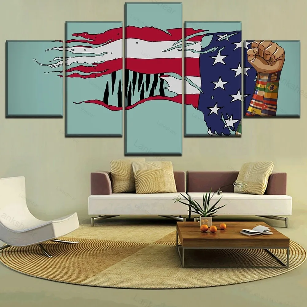 Современная картина домашний декор настенный каркас 5 шт. аниме американский