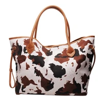 large capacitiy brown cow print canvas tote bag big weekender traval shopping handbag for women dom112 1770