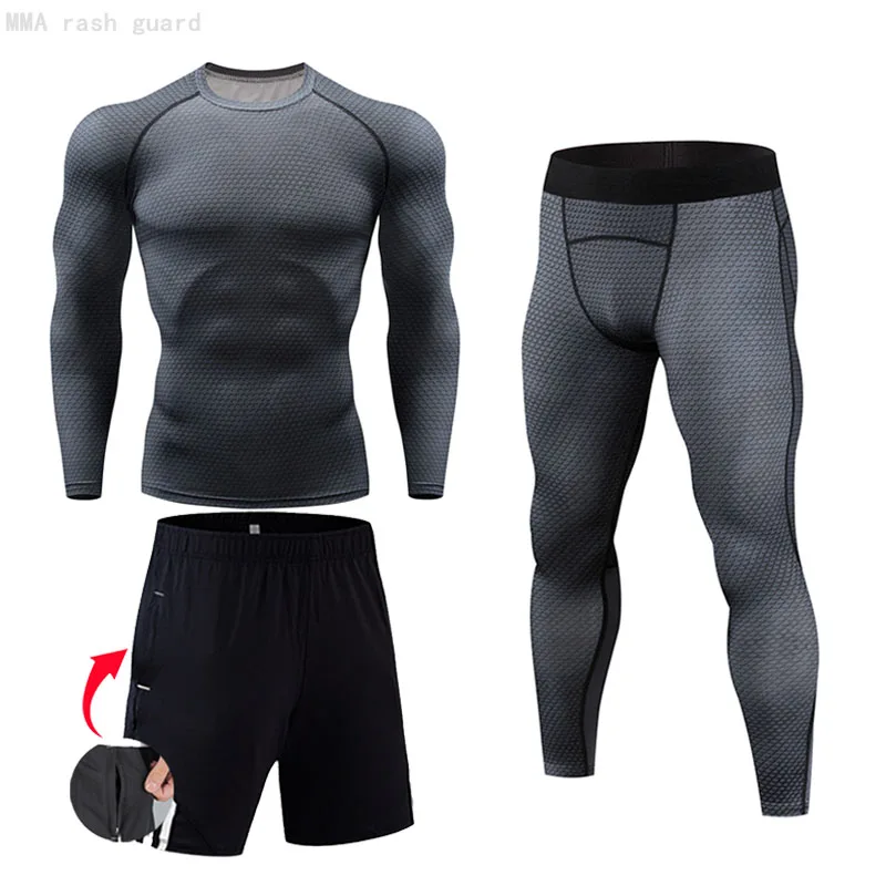 

Summer Men's Gym Workout Clothing Quick-drying Sweat Compression Tights Running Shirt Leggings Training Base layer jogging suits