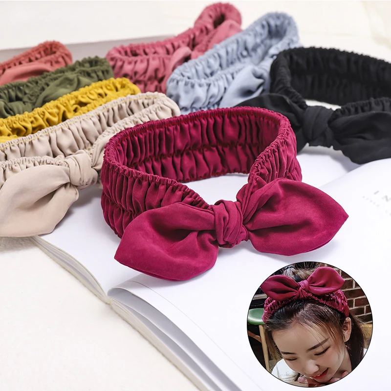

Pleated Headbands Elastic Yoga Bandana Bow Knot Female Hair Band Hair Accessories Makeup Headwrap Cute Fresh Sweet Headbands