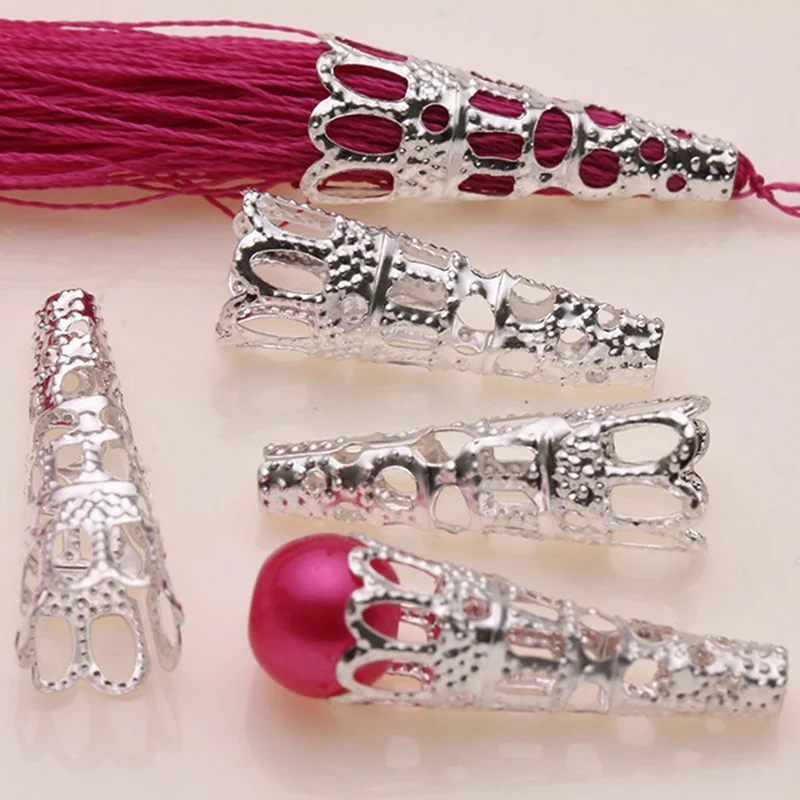 

100 шт. сплав 22 мм X 8 мм Стеклярус, коническая бусина шапки открытые туфли-лодочки с филигранными бусин в форме цветков на торцевыми крышками д...