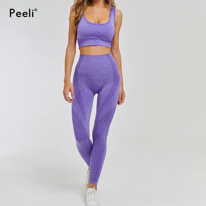 Peeli, комплект для йоги, для женщин, одежда для фитнеса, комплект для спортзала, бесшовные леггинсы, пуш-ап, спортивный бюстгальтер, спортивная одежда, 2 шт., комплект для тренировок, спортивный костюм