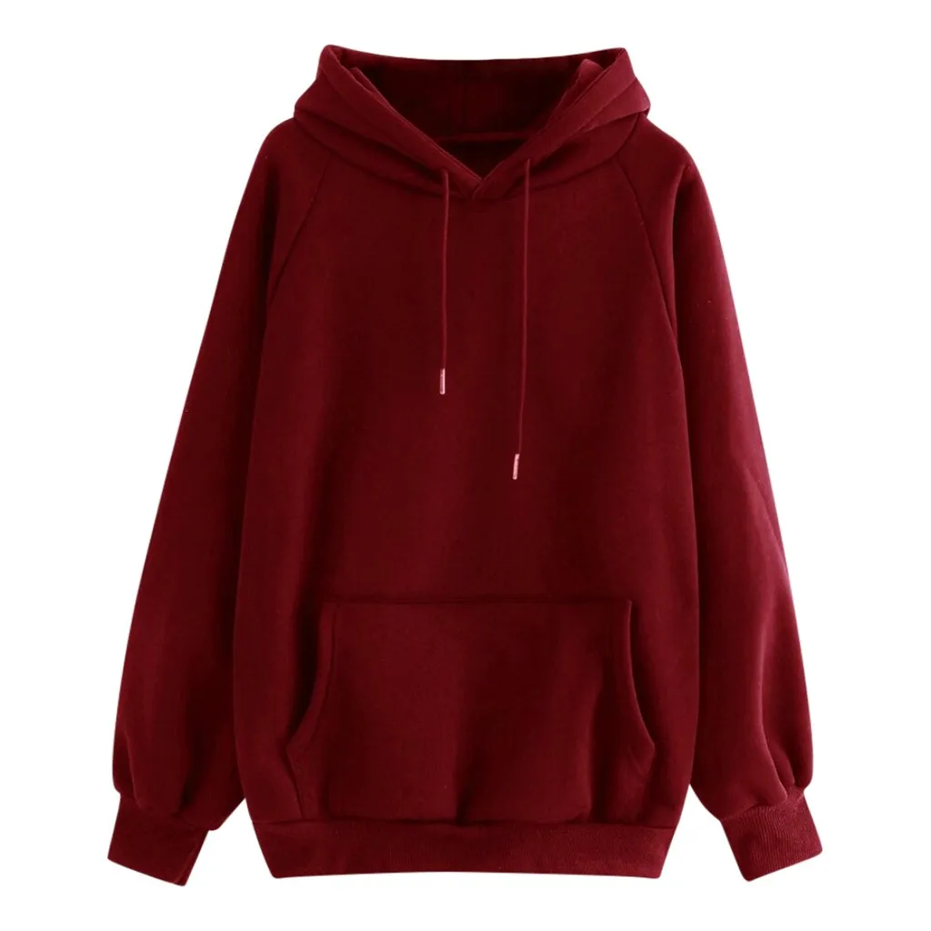 Women's Casual Solid Color Hooded Pocket Long Sleeve Pullover Sweatshirt sudadera mujer толстовка женская