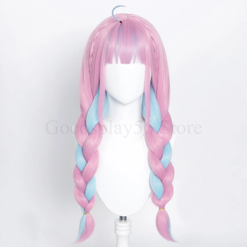 VTuber Hololive Minato Aqua парик смешанные синие Розовые косы для девочек двойной хвост