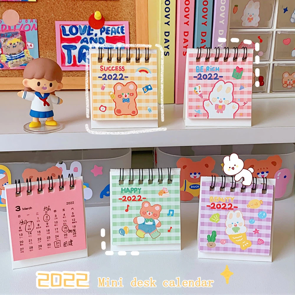 

Yisuremia New 2021 2022 Kawaii Rabbit Bear Mini Desktop Calendar Planner Small Cute Desk Calendar Creative School Stationery