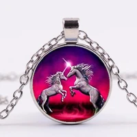 unicorn with rainbow logo pendant necklace fairy tale handmade vintage chain choker statement necklace women jewelry