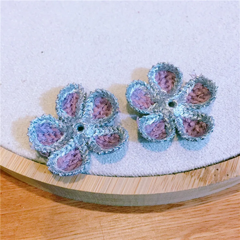 20 шт./лот 3 см вязаные крючком Цветочные аппликации для банта зажим аксессуары