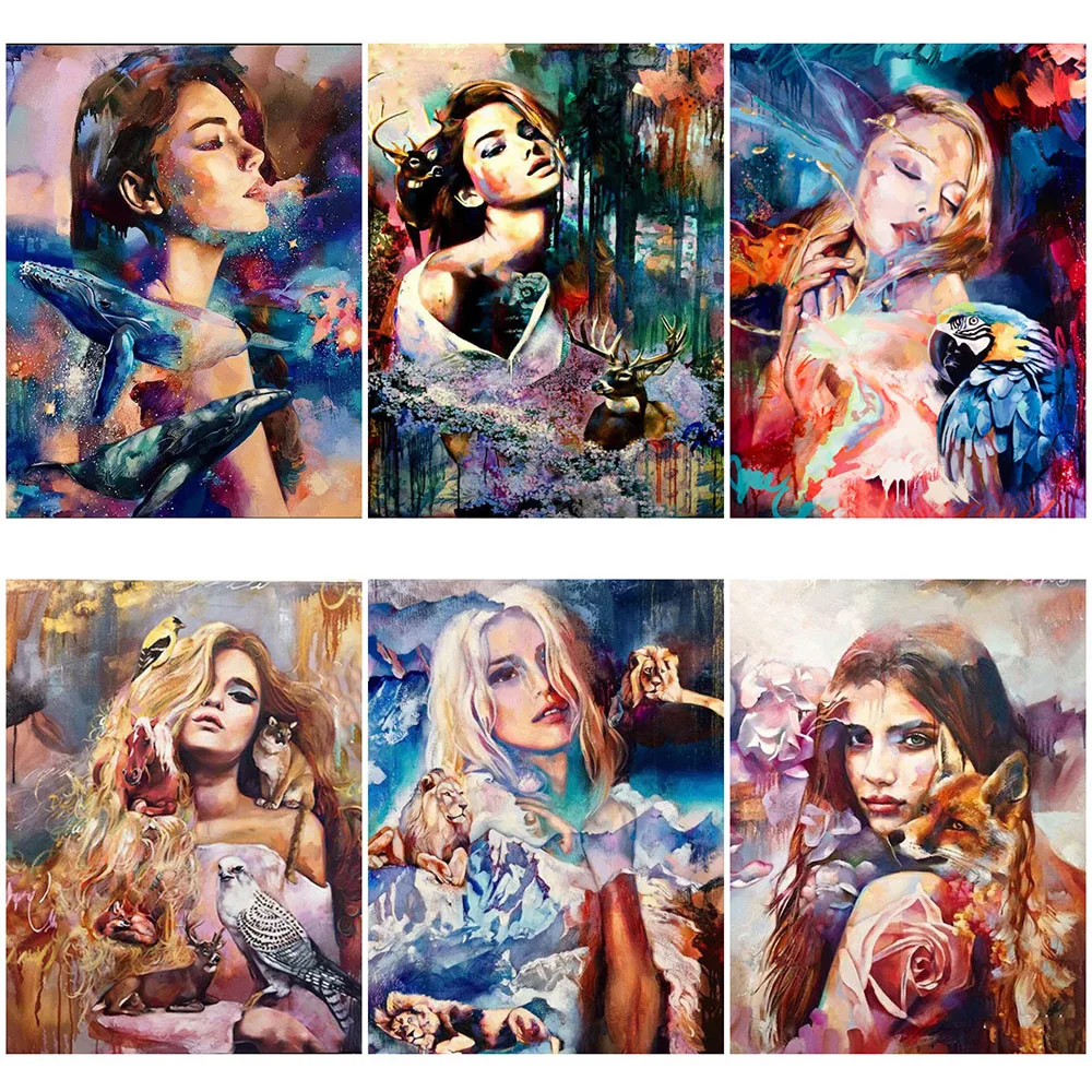 

Diy 5d Full Diamond Embroidery Portrait Beauty And Animal Diamond Painting Rhinestone Home Decoration Handmade Hobby Gift