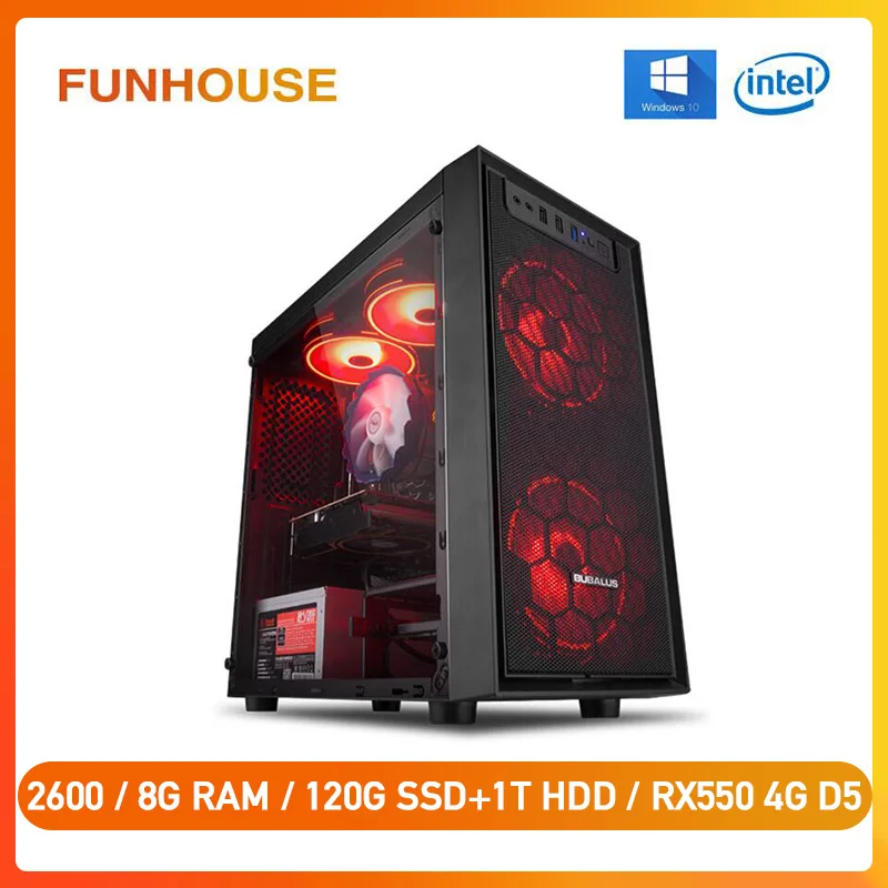 Настольный игровой компьютер Funhouse AMD R5 2600/RX550 4 Гб D5 /8 ГБ высокочастотная ОЗУ/120 SSD + 1