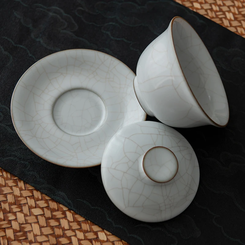 5 унций хрустящая глазурь Ru Kiln Gaiwan керамическая чашка с крышкой блюдце набор