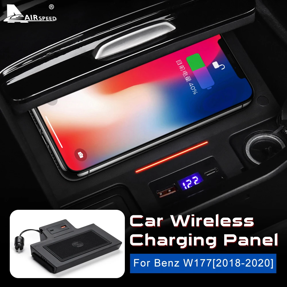 

Скорость движения воздуха автомобиля Беспроводной Зарядное устройство специальный мобильный телефон зарядная пластина Панель для Mercedes Benz A класс W177 аксессуары 2018-2020