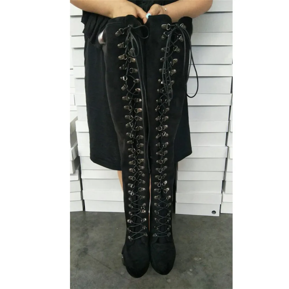 Plus Size 34-47 Ladies Cross Tied Party Over The Knee Boots Sexy Thin High Heels Thigh High Boots Women Party Shoes Woman