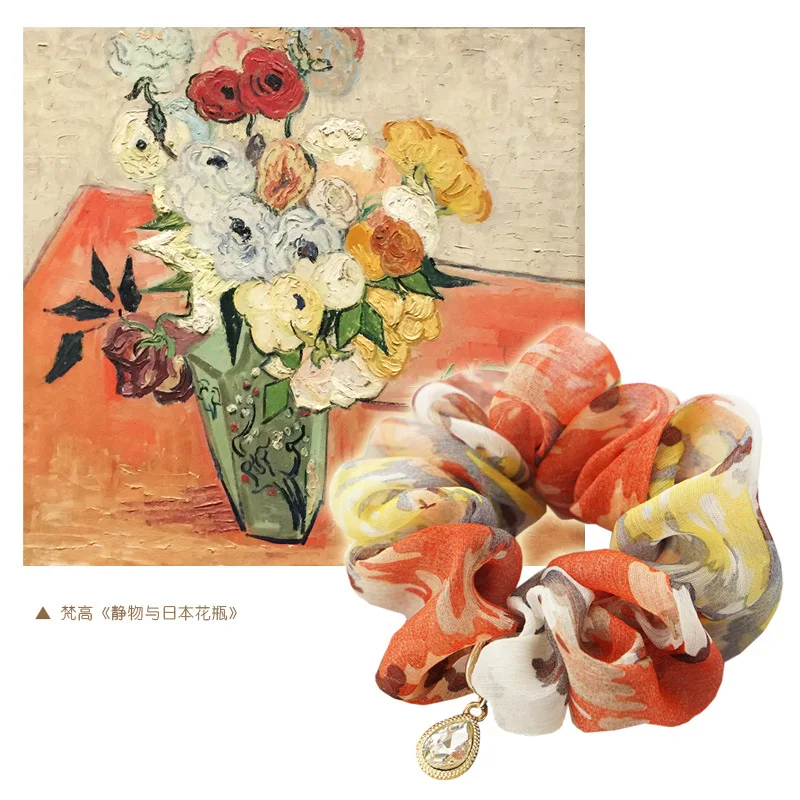 Шифоновые эластичные резинки для волос со стразами и принтом элегантные