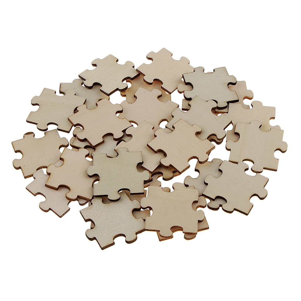 

50x 4cm Blank Wood Puzzle Shapes Slices Embellishment Wedding Decoration DIY