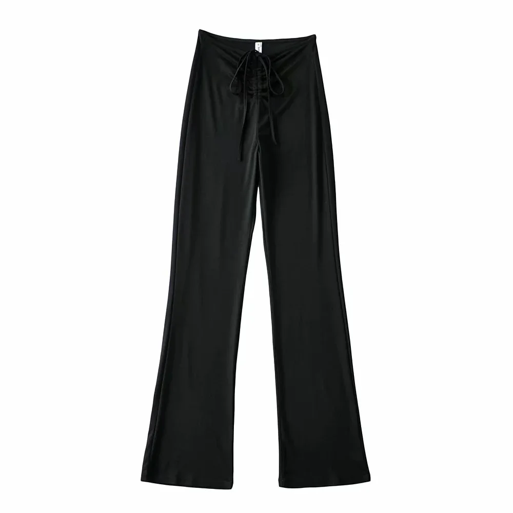 

TVVOVVIN High Waist Loose Drawstring Lace-up Leggings Spring New Casual All-match Solid Color Flare Pants D8gz