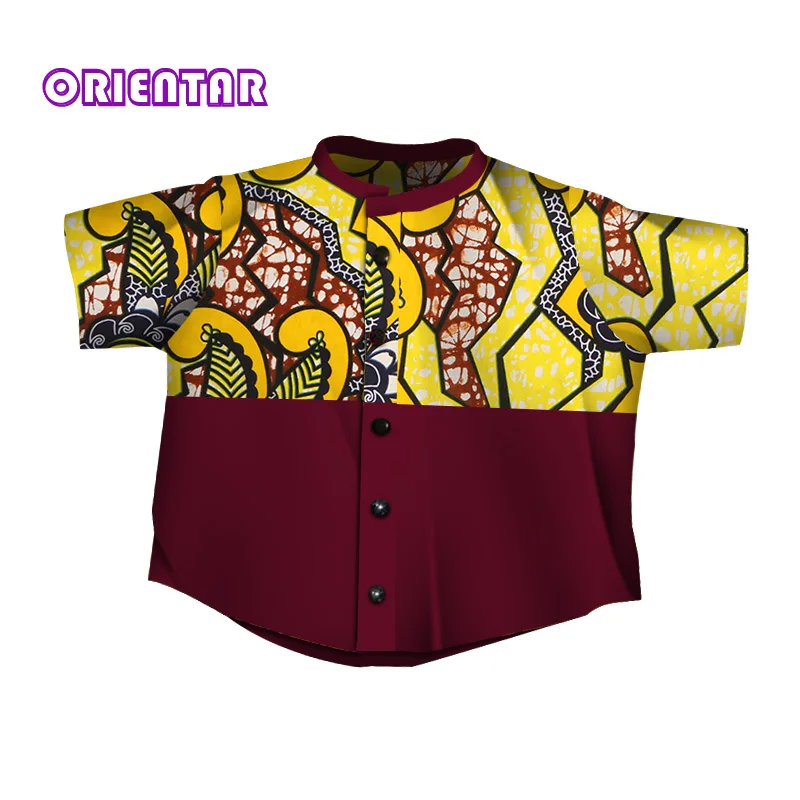 

Casual African Shirt Kids Boy African Clothes Cotton Short Sleeve T Shirt Boys African Wax Print Bazin Riche Ankara Shirt WYT463