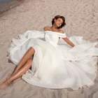 Простое Плиссированное лента с открытыми плечами с бисером, свадебное платье из органзы, свадебные платья, платье для невесты, сделанное на заказ