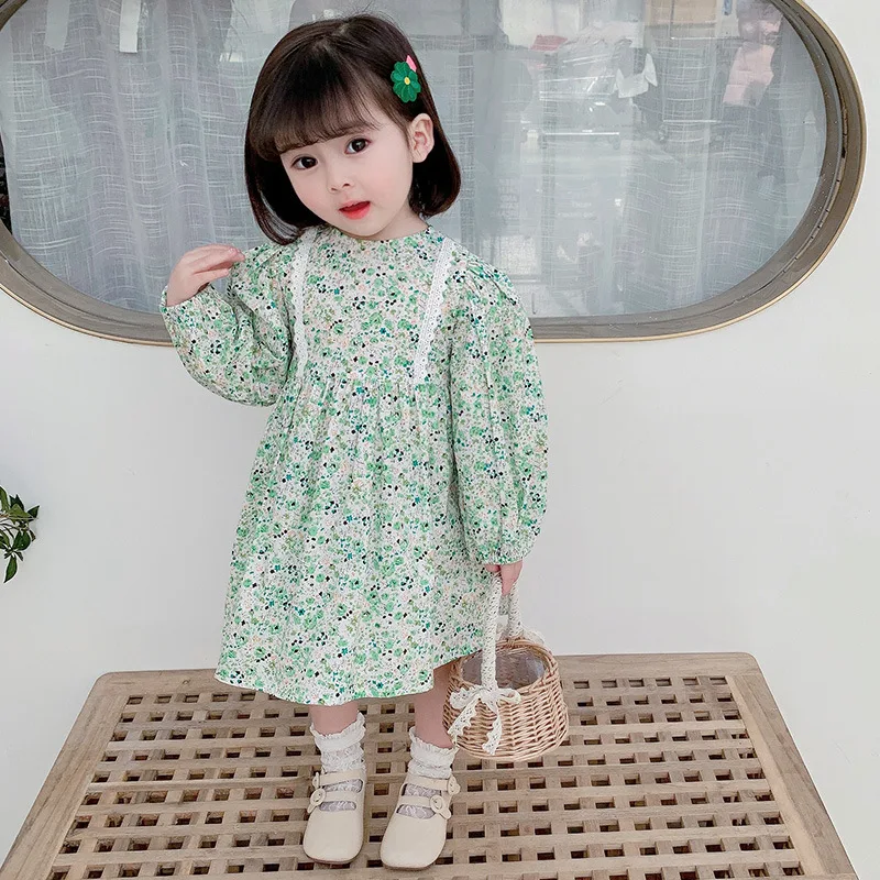 

Vintage Floral Spring Summer Girls Dress Kids Teenagers Children Clothes Outwear Special Occasion Long Sleeve High Quality