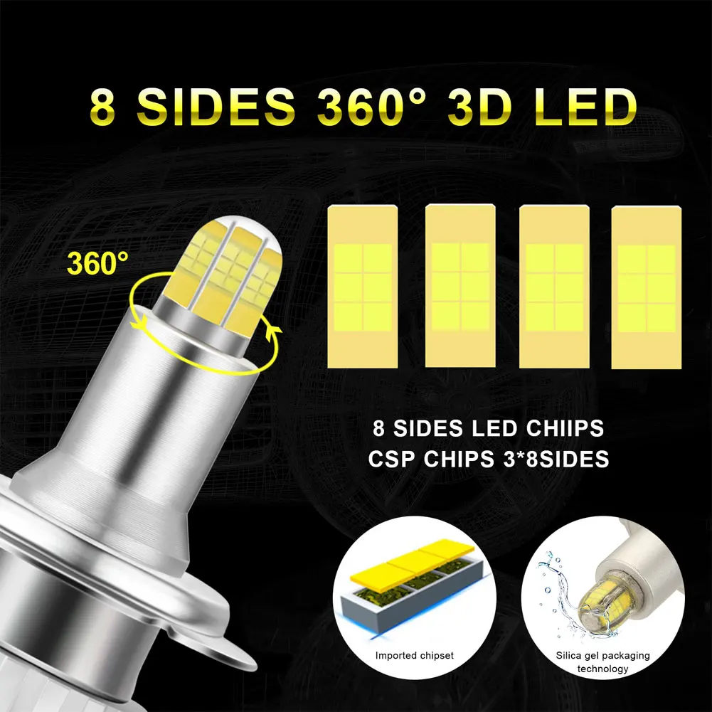 

LED H7 18000LM 8 Sides 110W 3D Auto Car Led Headlights Bulbs High Power 360 Degree Lamp High Or Low Beam For Dropshipping