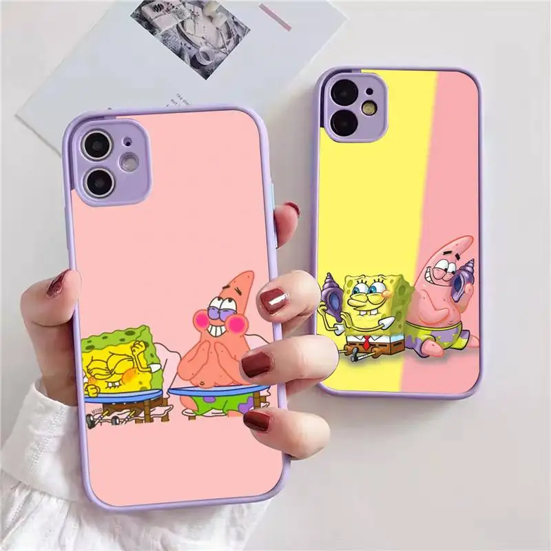 

Cartoon Sponges Cute Bob Phone Case For iphone 13 12 11 xr xs x 7 8 pro max Plain Soft TPU Silicone Clear Case Cover