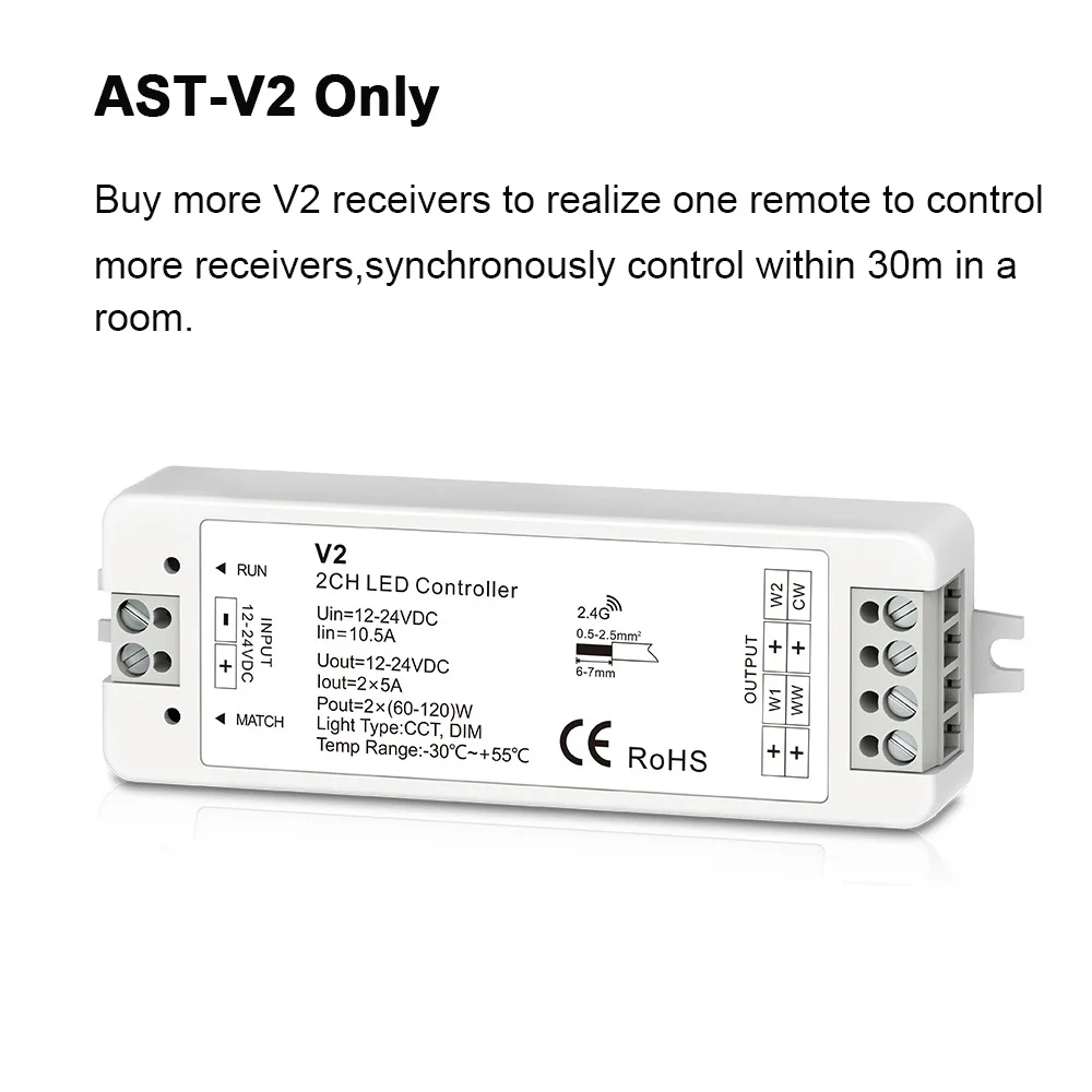 V2 Dimmer Only CCT светодиодный контроллер 12 В 24 В 2CH 10A RF 2,4G беспроводной пульт дистанционного управления 12 вольт WW CW умный Wi-Fi затемнитель контроллер для двойной белый Одиночный цвет CT светодиодные полосы света - Color: V2 Dimmer Only