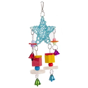Bird Parrot Cage Hanging Toy Creative Bird Bite Resistant Molar Toy With Bell And Weave Rattan Star Decor Birds Toys Supplies