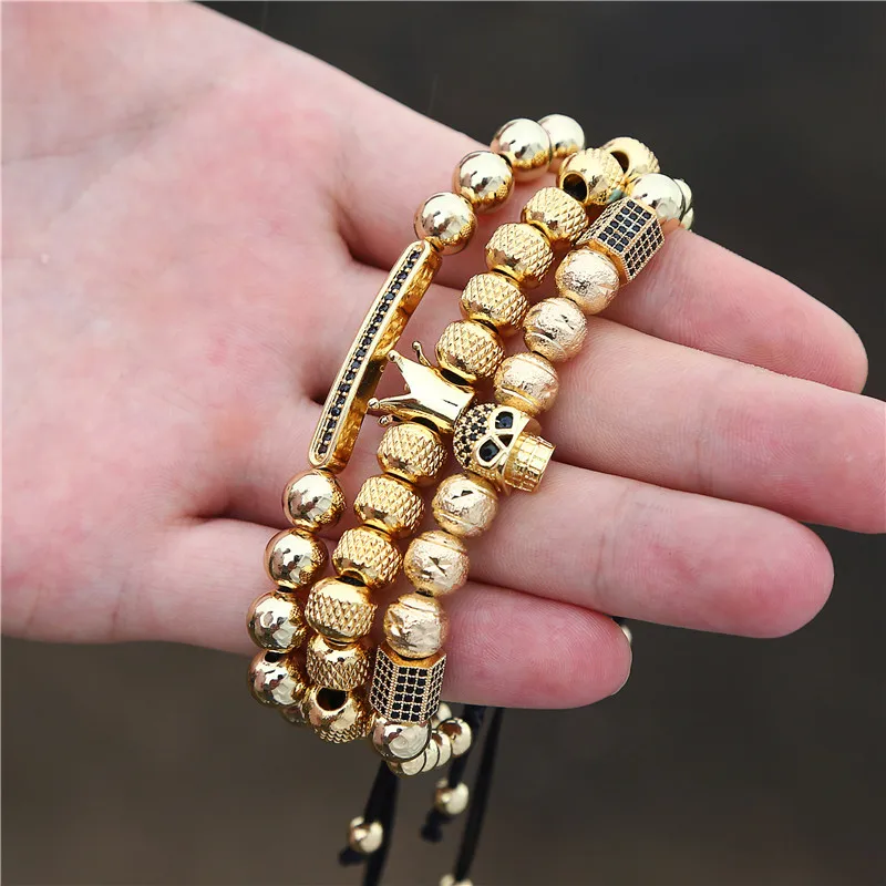 

New Luxury Royal Crown Skull Charm Bracelet Unique Design Men Fashion Gold Color Braided Adjustable Bangle Pulseira Bileklik