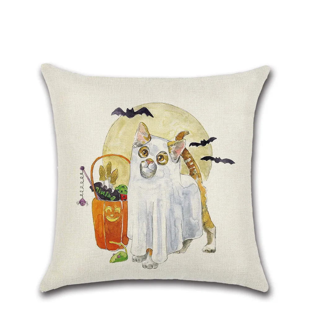 Милый льняной чехол на Хэллоуин с мультяшными животными кошками и собаками для