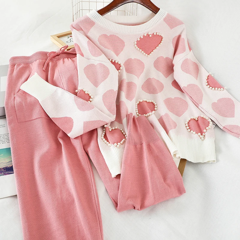 Женский вязаный комплект из двух предметов повседневный свободный джемпер с