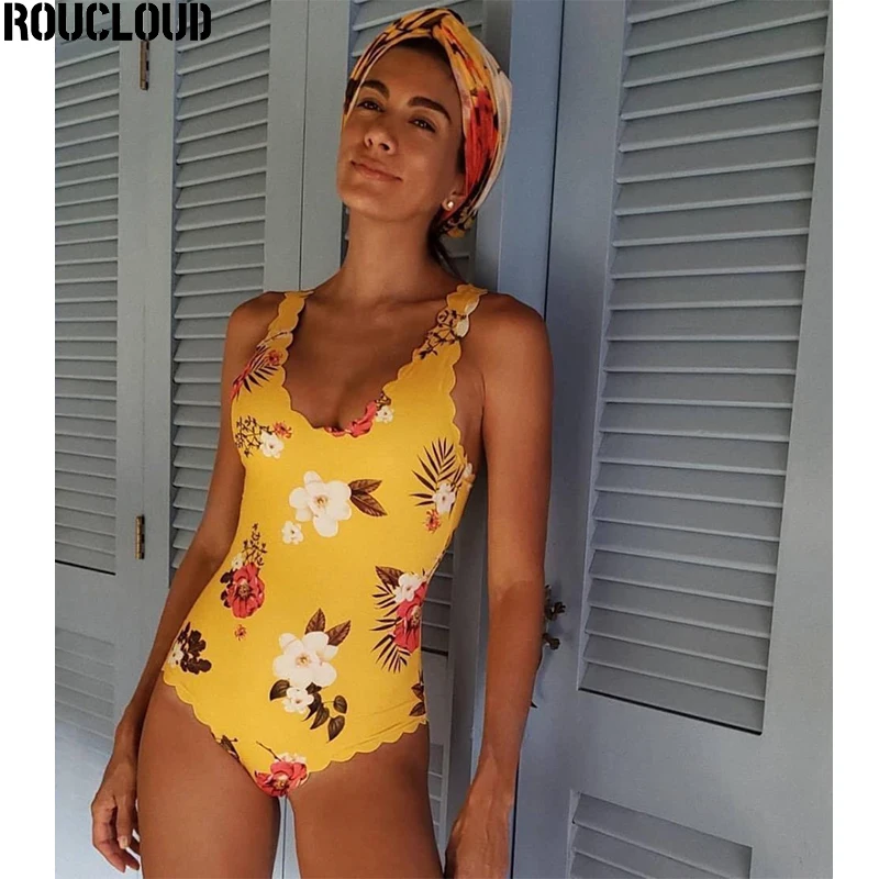 Женский купальник пуш-ап винтажный монокини с цветочным принтом пляжная одежда