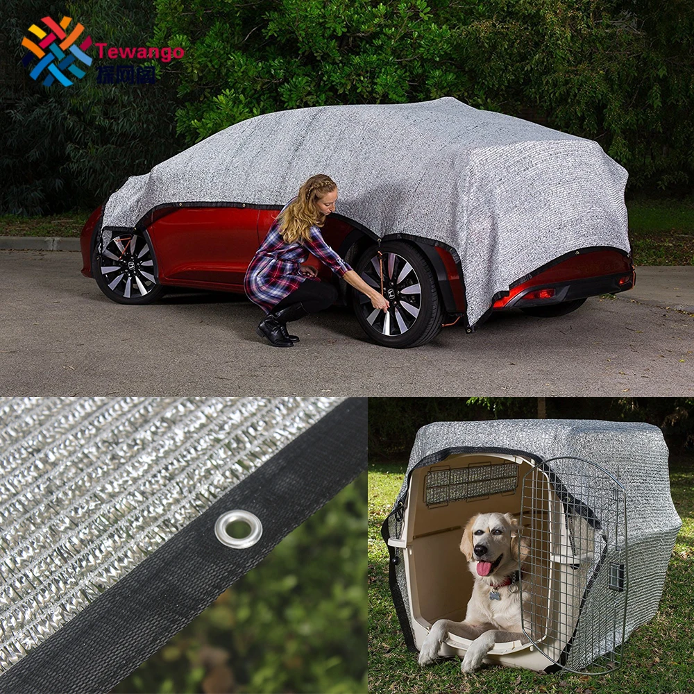 Tewango Reflective Aluminum Shade Cloth With Reinforcing Binding Mounted Grommets Pets Cars Shade Net 2x4M 80%UV Block