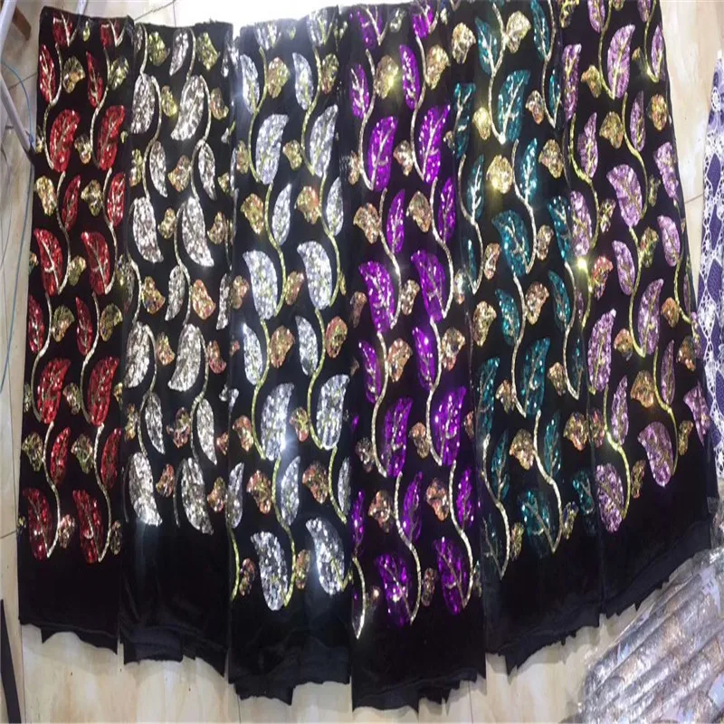 Кружевная ткань с африканскими блестками бархатная фиолетовая кружевная