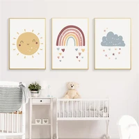 nordic baby sun rainbow cloud wall art poster heart star canvas painting nursery art prints modern pictures kids baby room decor